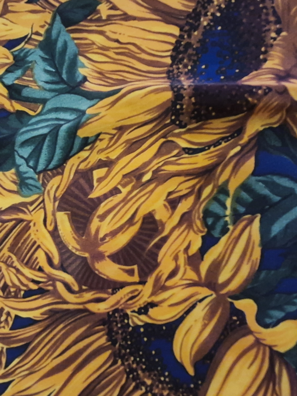 CHANEL Navy Silk Scarf with Yellow Sunflower And Wheat Motif - Picture 7 of 10